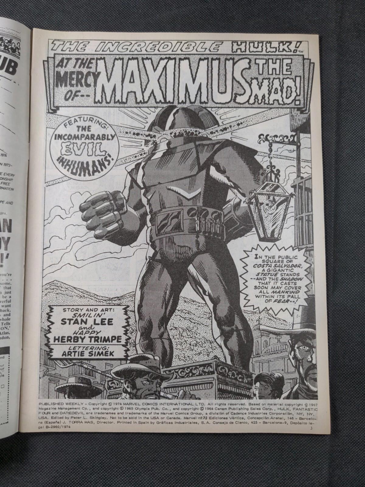 Mighty World of Marvel Issue No 73 February 1974 Vintage Marvel UK Comic