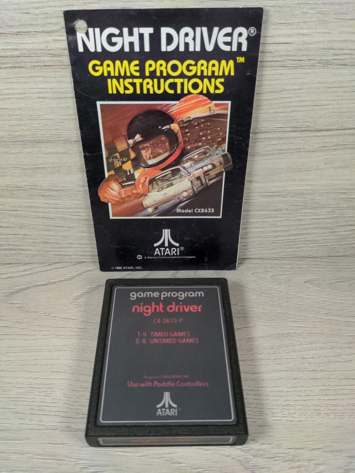 Atari 2600 Night Driver Cartridge & Manual Vintage Video Game - Tested & Working