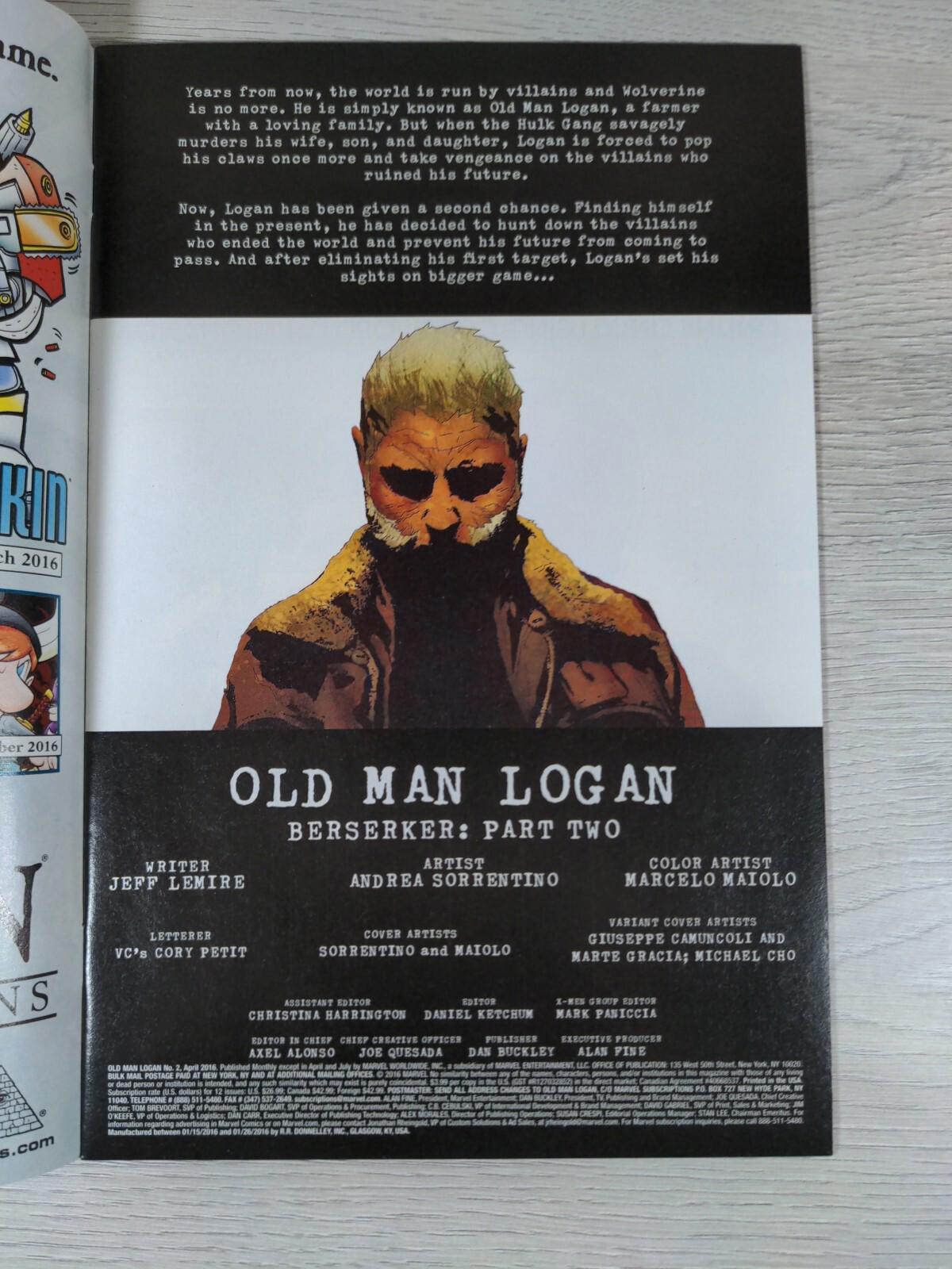 Marvel Comics Old Man Logan Issue No 2  Lemire  Sorrentino  Maiolo 2016