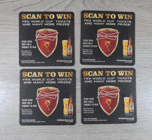 Budweiser 4 x Beer Mats Pub Bar Coaster Breweriana - Retrorama UK