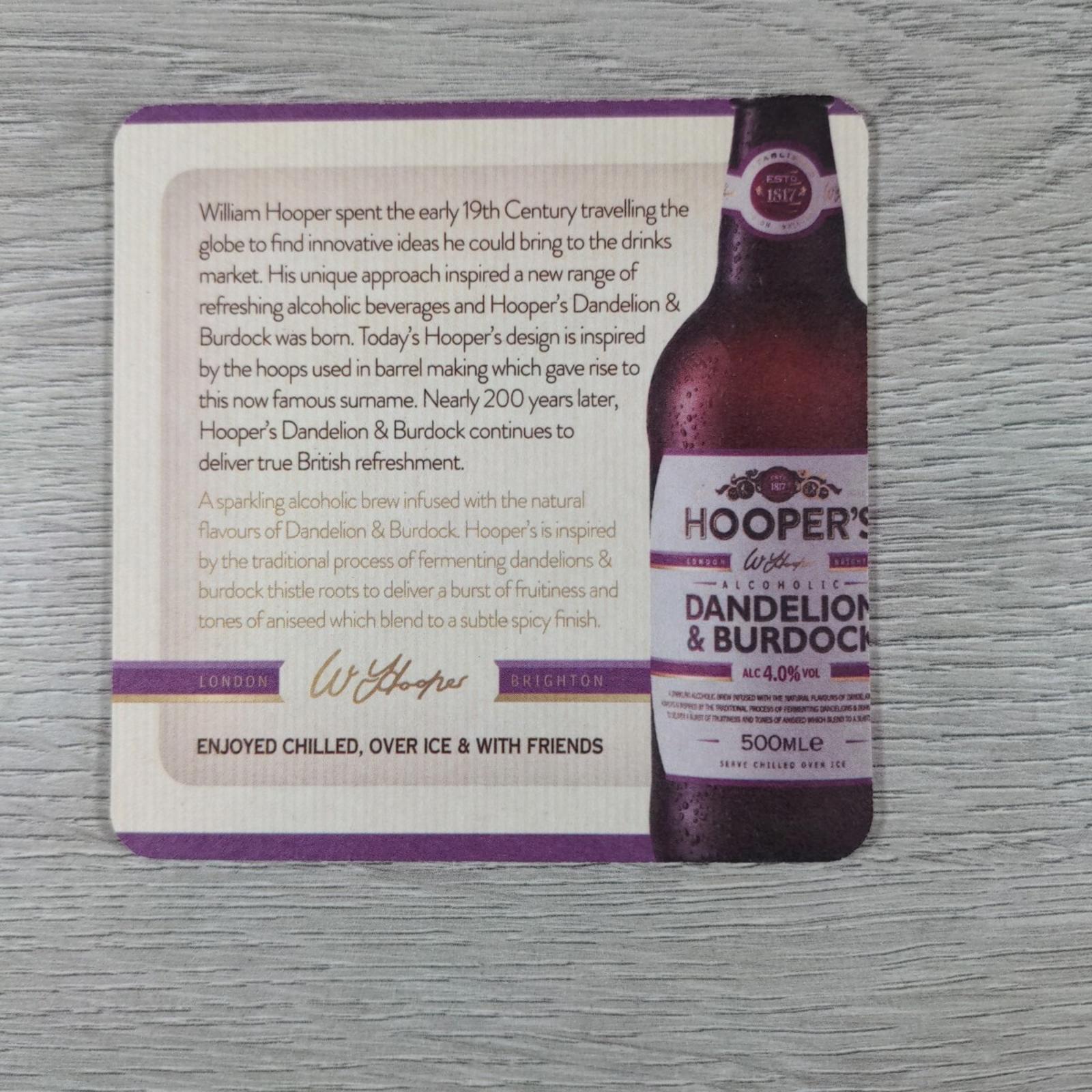 Hoopers Dandelion & Burdock 3 x Beer Mats Pub Bar Coaster Breweriana - Retrorama UK
