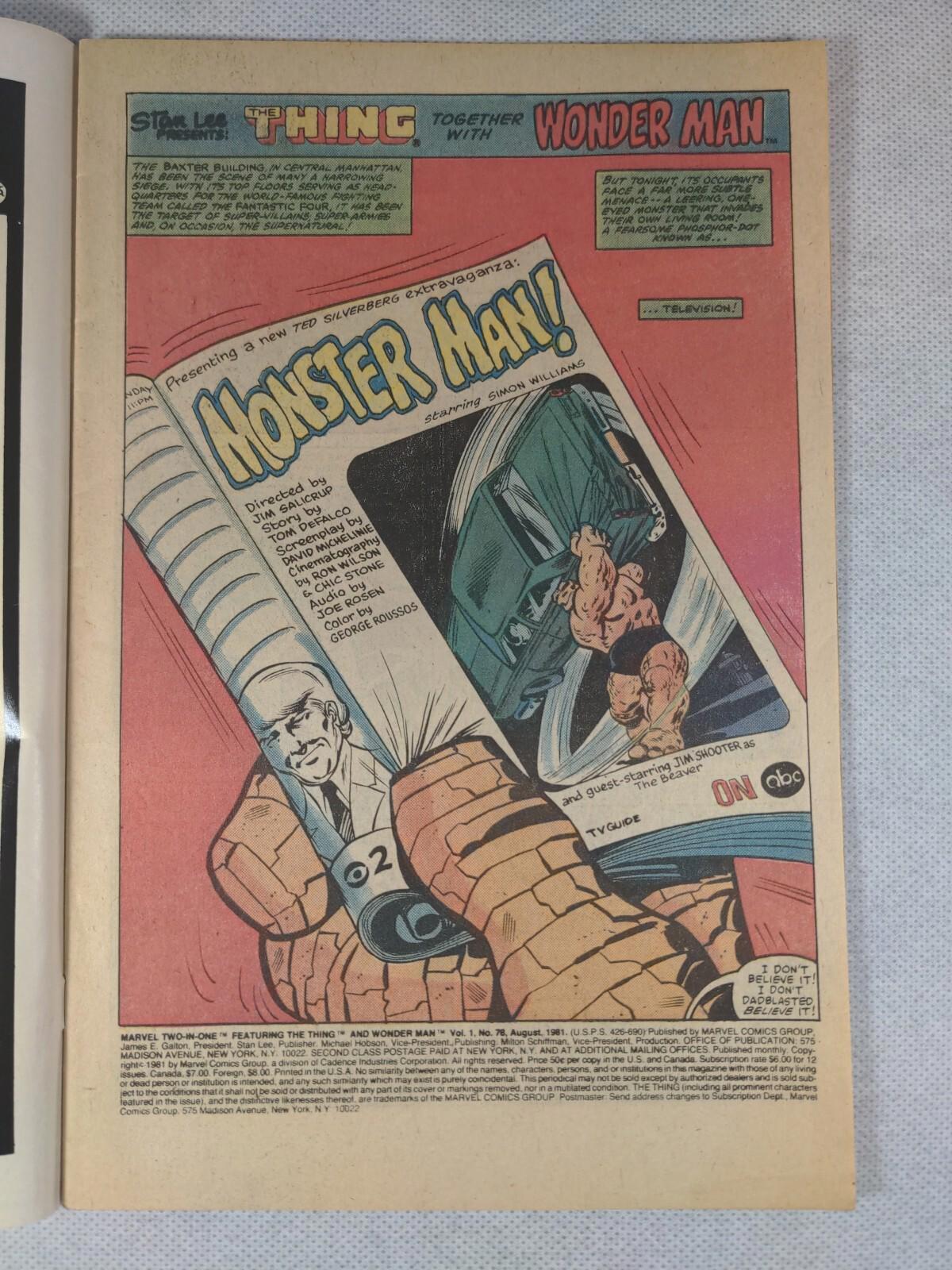 Marvel Comics Two-In-One The Thing And Wonder Man #78 August 1981