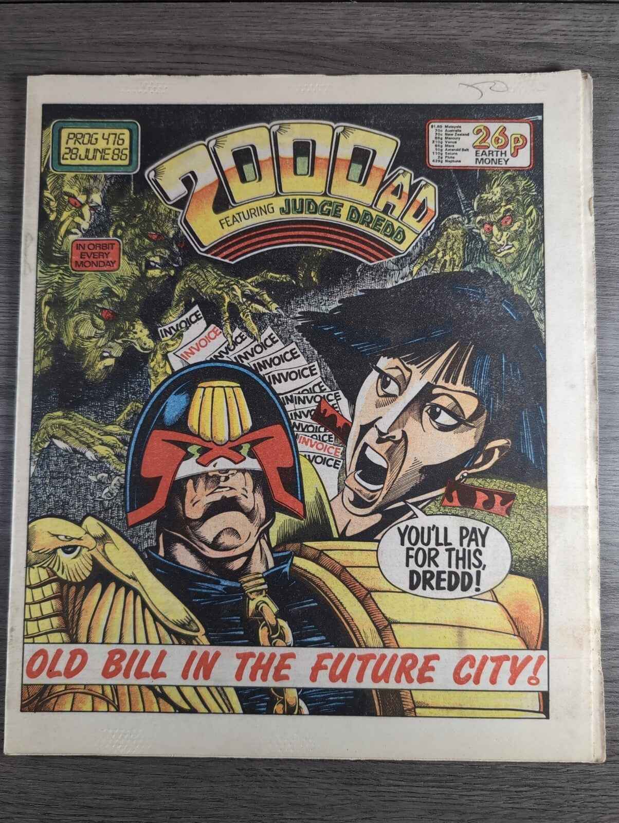 2000AD Prog 476 Featuring Juddge Dread Comic Date 28th June 1986 Vintage Comics