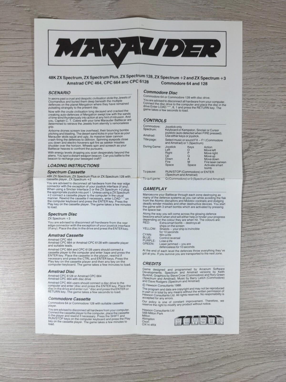 Marauder ZX Spectrum 48K 128K Game Cassette Tested & Working