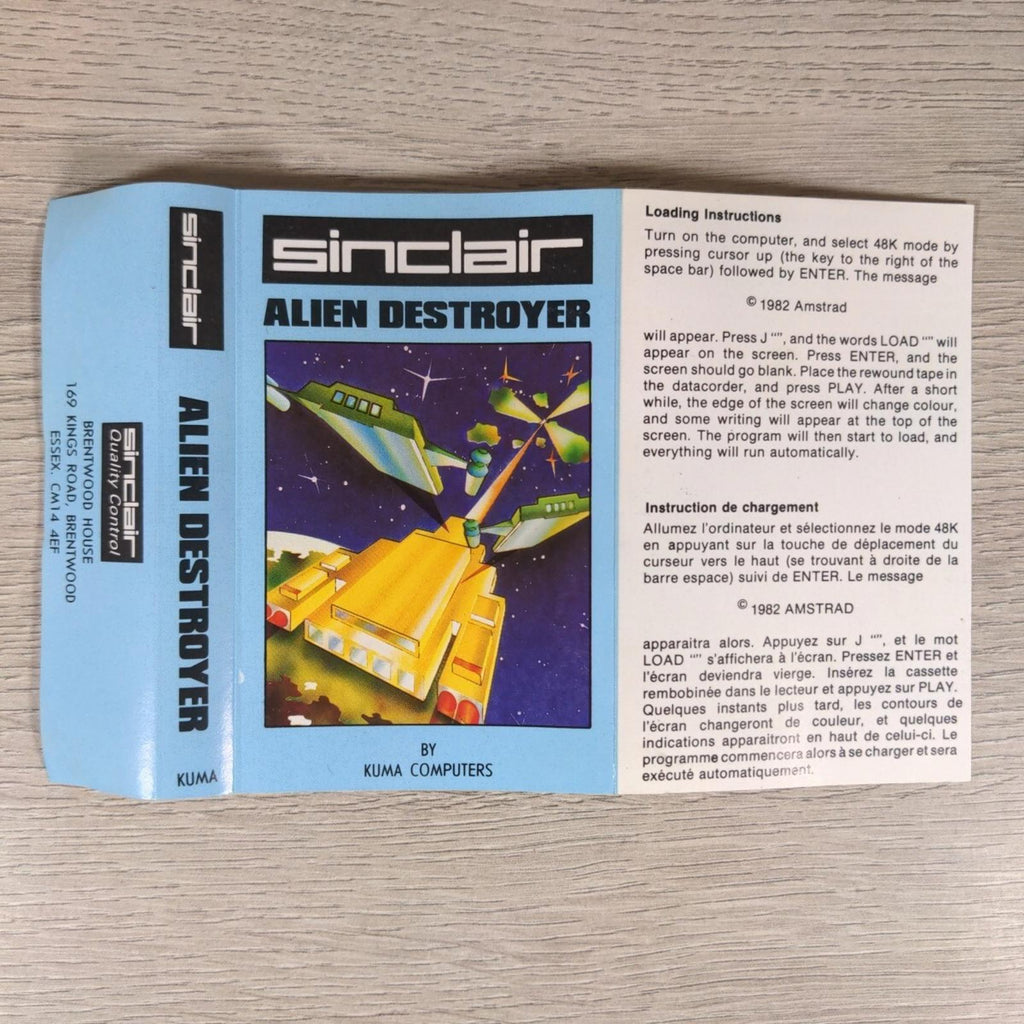 Alien Destroyer ZX Spectrum 48K Video Game Cassette Tested & Working