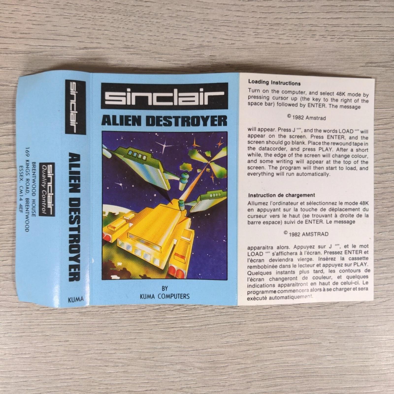 Alien Destroyer ZX Spectrum 48K Video Game Cassette Tested & Working