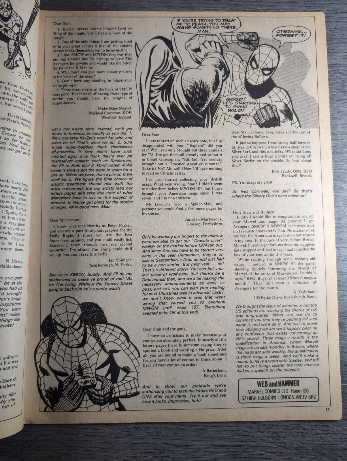 Spider-Man Comics Weekly No106 Marvel Comics UK 22nd February 1975 Vintage Comic