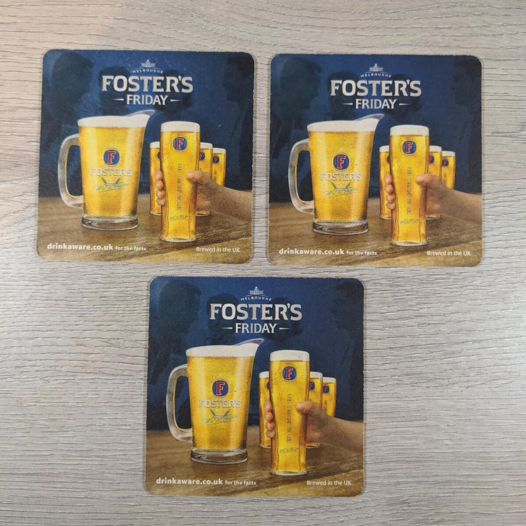 Fosters 3 x Beer Mats Pub Bar Coaster Breweriana - Retrorama UK