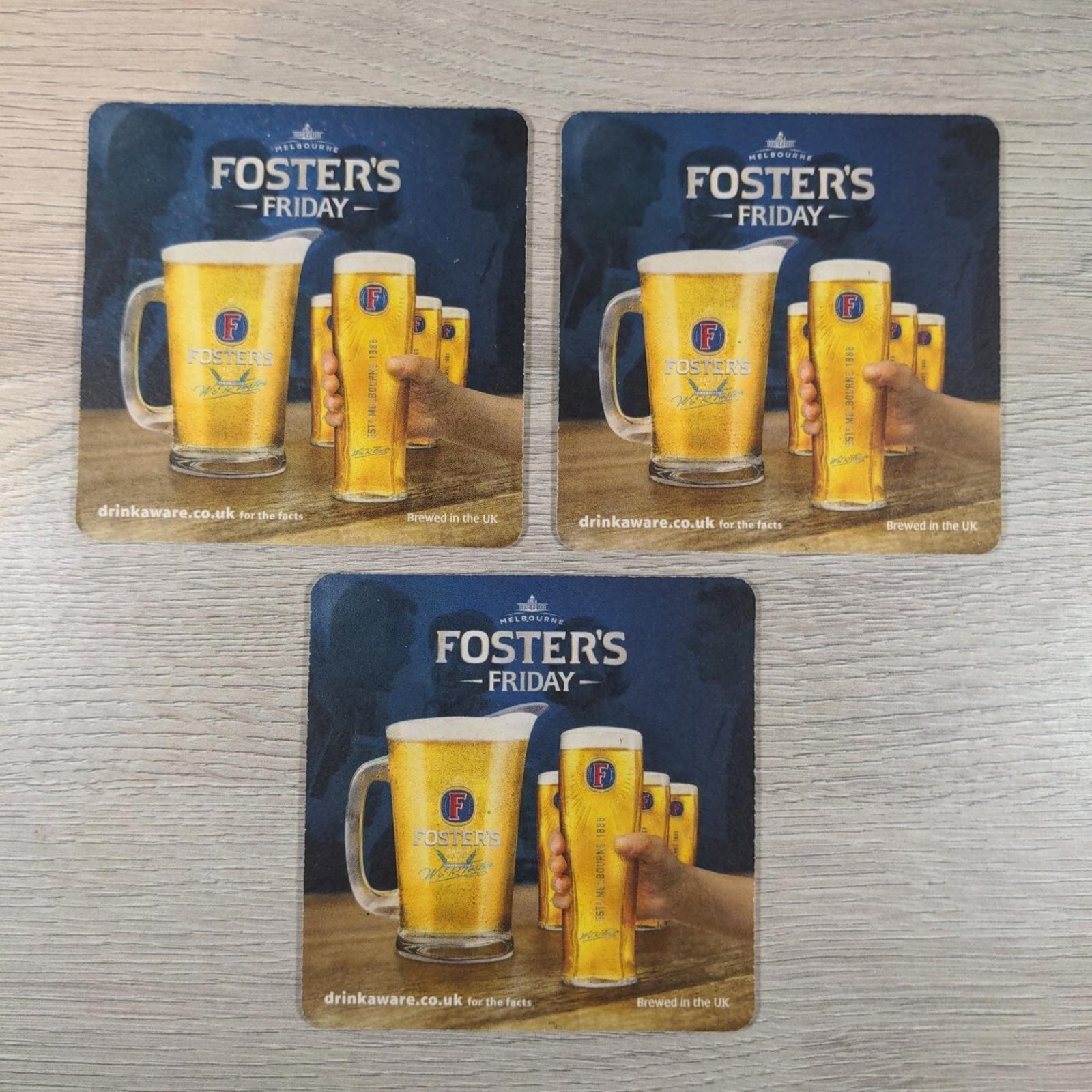 Fosters 3 x Beer Mats Pub Bar Coaster Breweriana - Retrorama UK