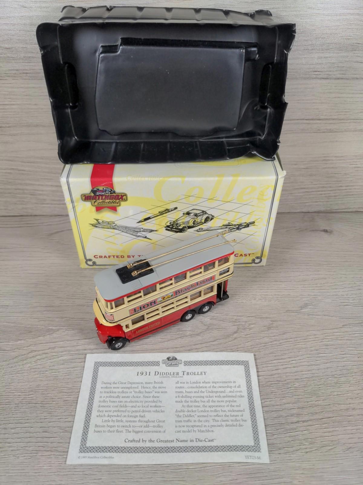 Matchbox Collectables 1913 Diddler Trolley Bus Diecast Model YET01M 1995 Vintage