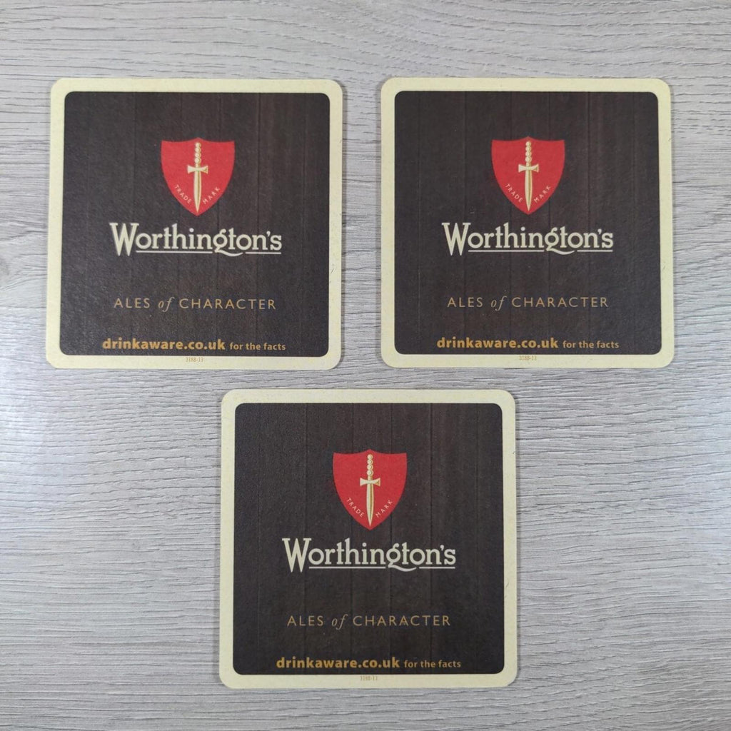 Worthingtons 3 x Vintage Beer Mats Pub Bar Coaster Breweriana - Retrorama UK