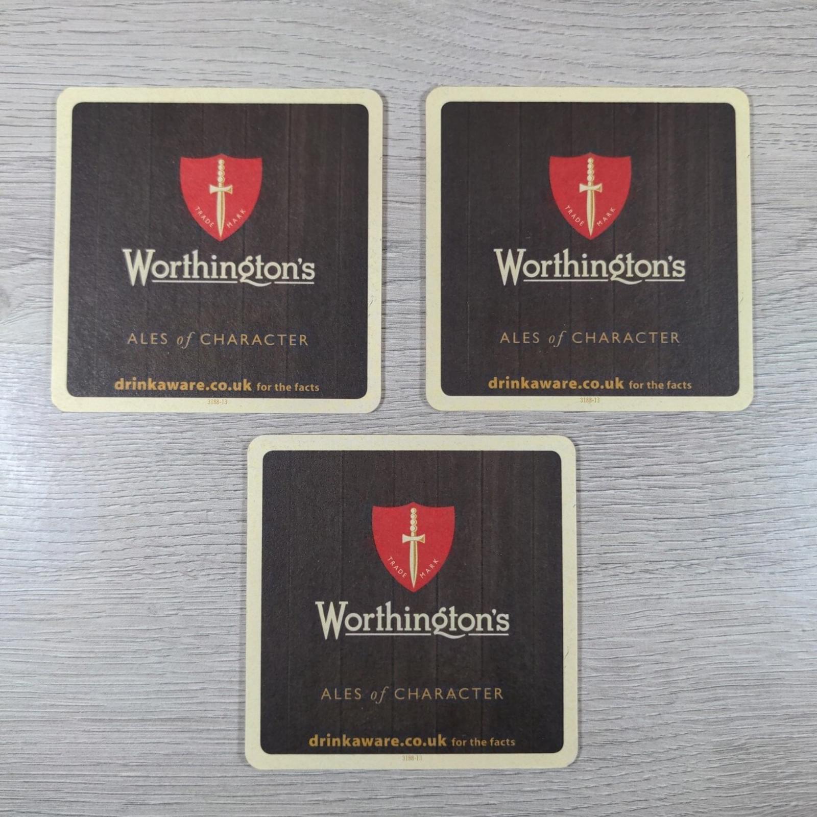 Worthingtons 3 x Vintage Beer Mats Pub Bar Coaster Breweriana - Retrorama UK