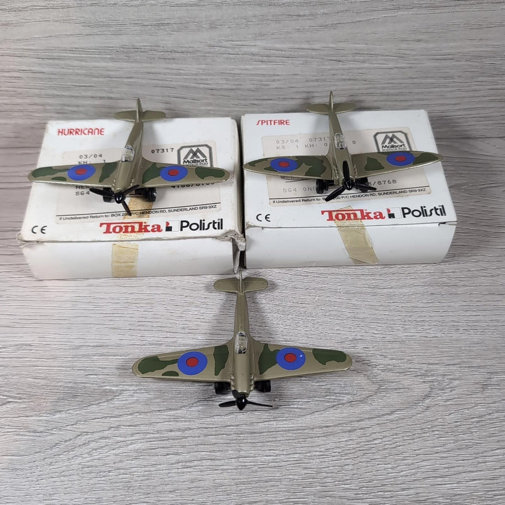 Tonka Polistil Spitfire and 2 x Hurricane Die-Cast Model Military Aircraft