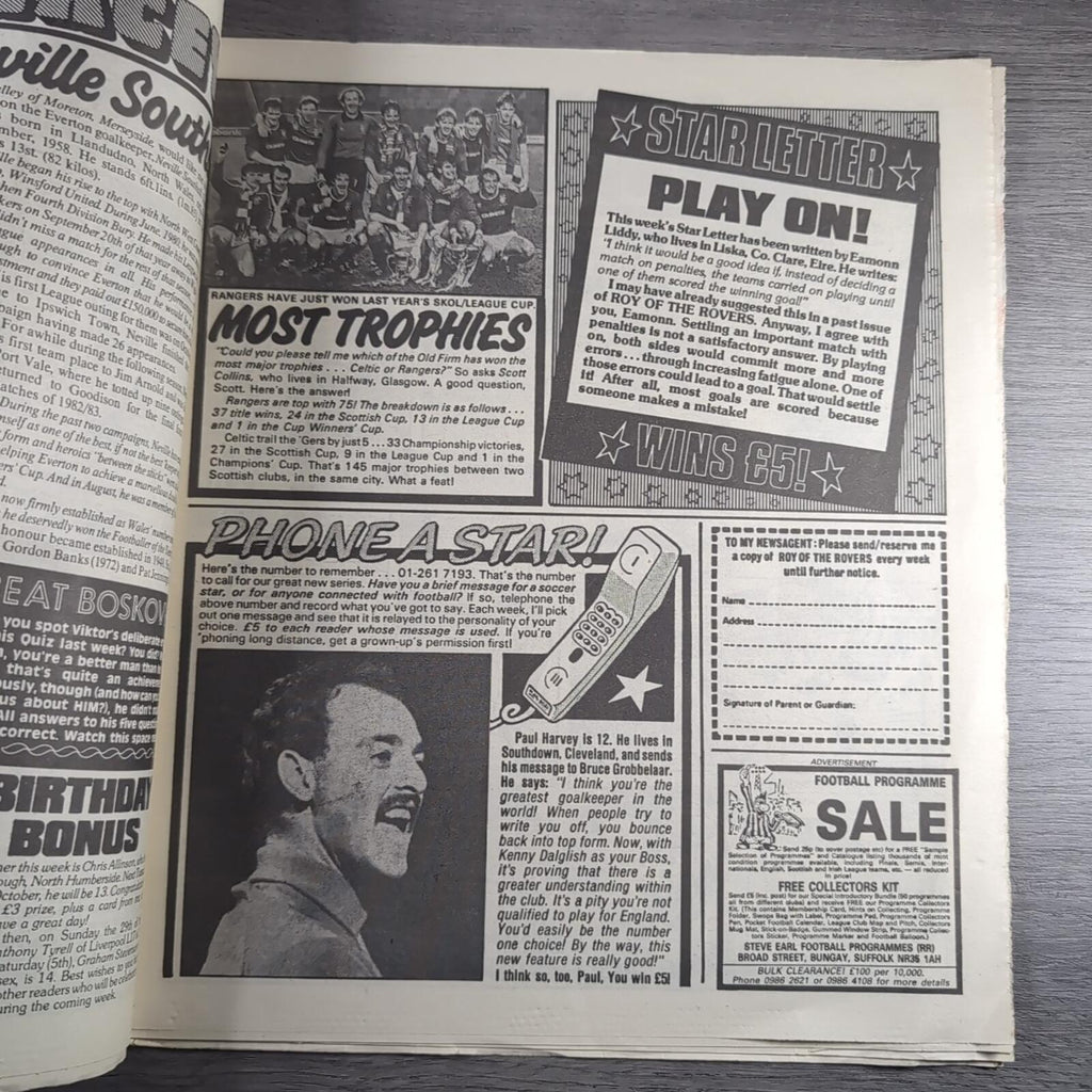 Roy of The Rovers 5th October 1985 Vintage Comic IPC Magazines