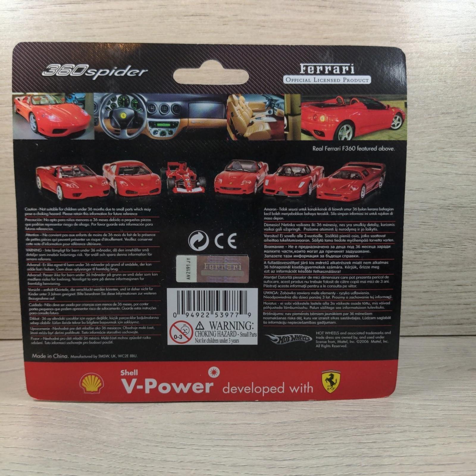Shell V-Power Promotion Ferrari 360 Spider 1:38 Model Car Hot Wheels 2006