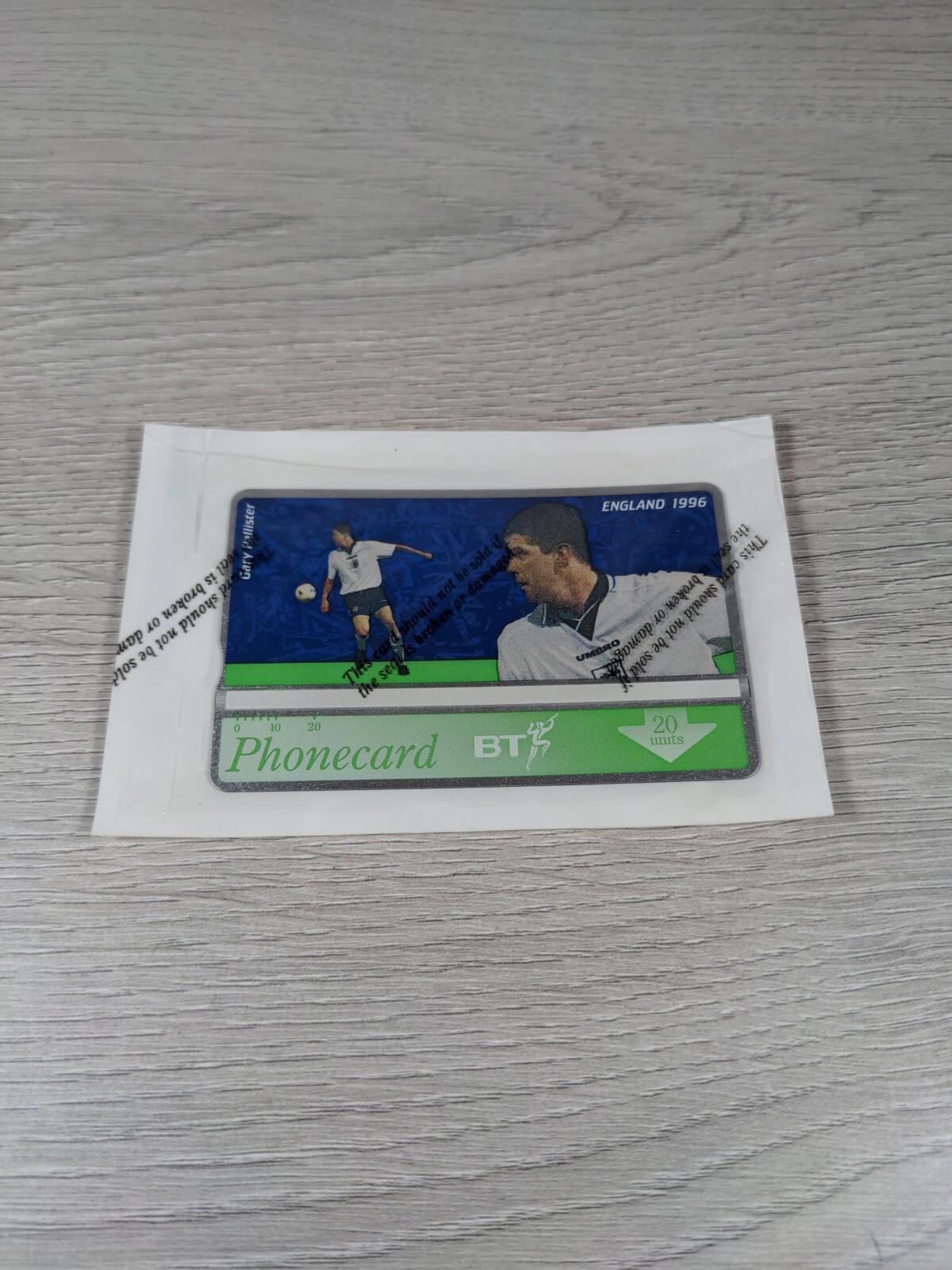 Phone Card England 1996 Gary Pallister £2 Vintage Phonecard Unused & Sealed - Retrorama UK