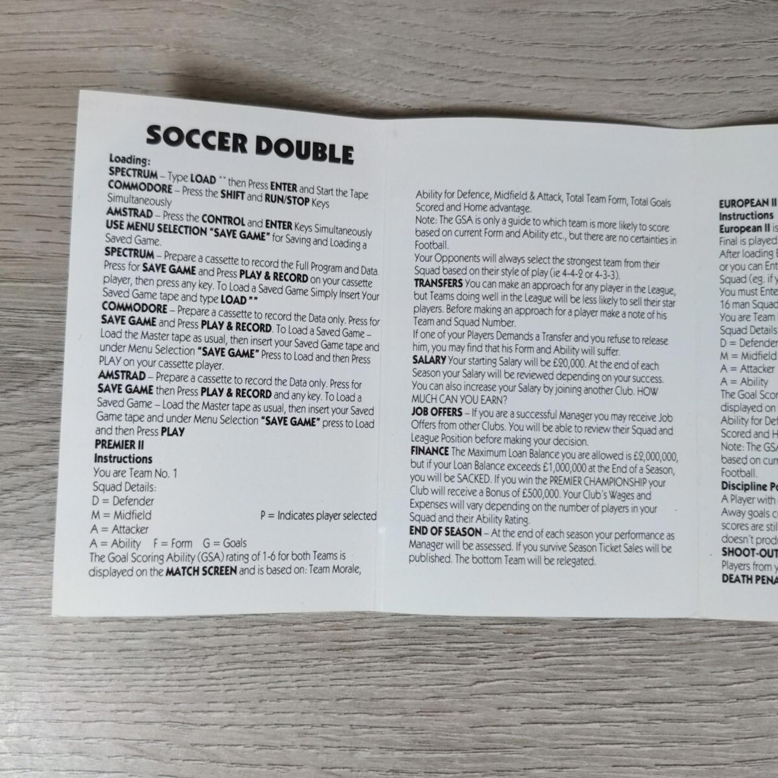Soccer Double ZX Spectrum 48K 128K Game Cassette - Fully Tested & Working
