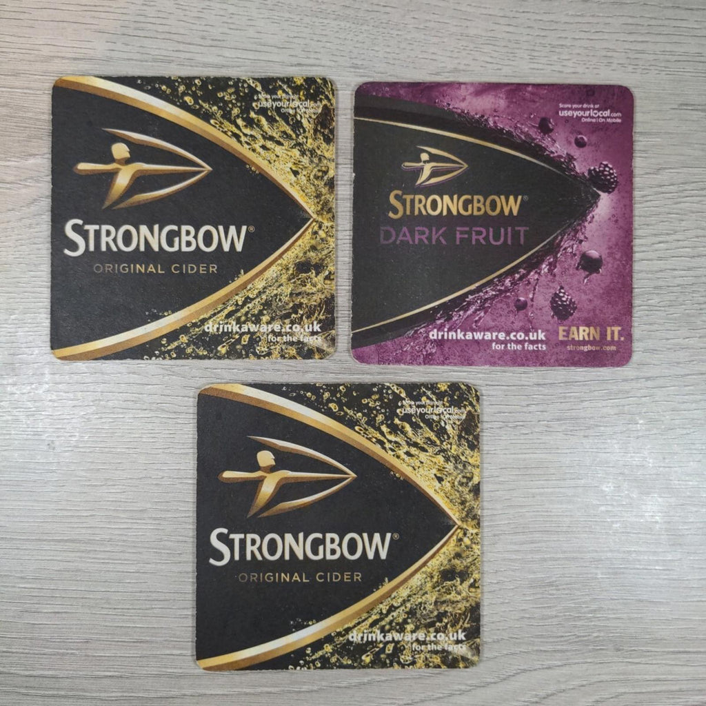 Strongbow Cider 3 x Vintage Beer Mats Pub Bar Coaster Breweriana - Retrorama UK