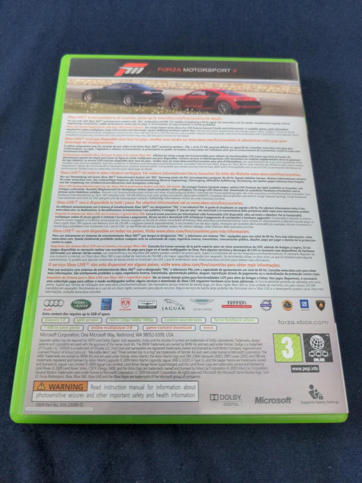 Forza Motorsport 3 Microsoft Xbox 360 Game PEGI 3+ Racing Very Good Condition