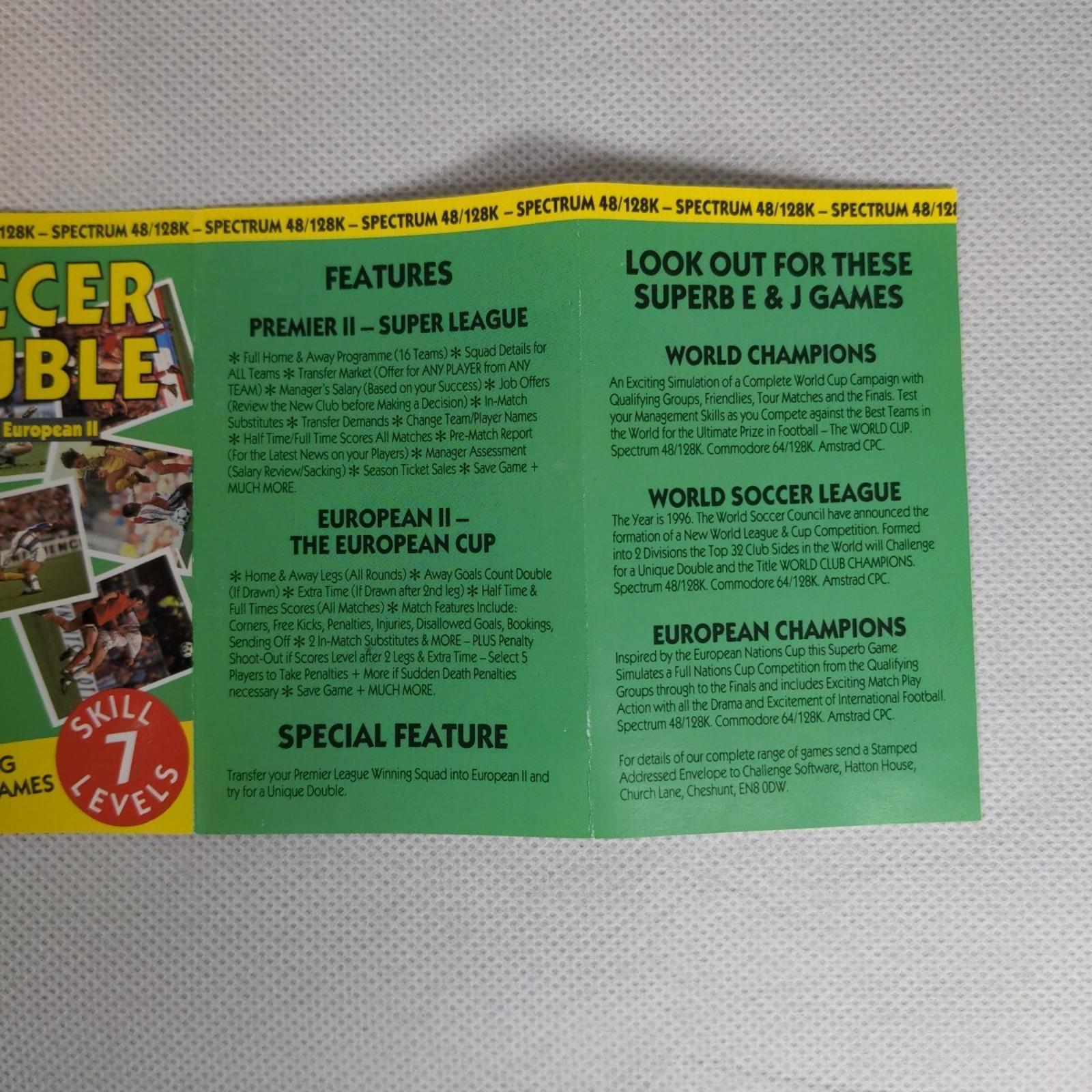 Soccer Double Premier II ZX Spectrum 48K 128K Game Cassette Tested & Working