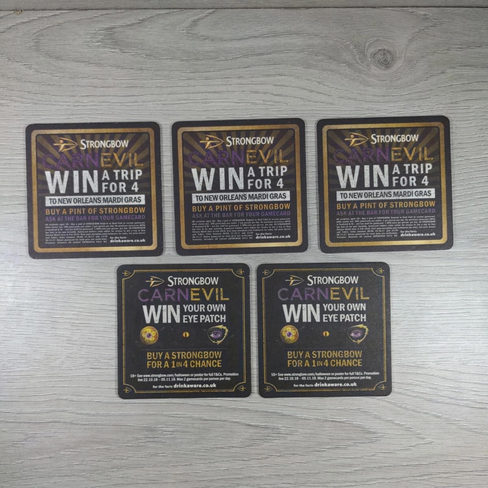 Strongbow 5 x Vintage Beer Mats Pub Bar Coaster Breweriana