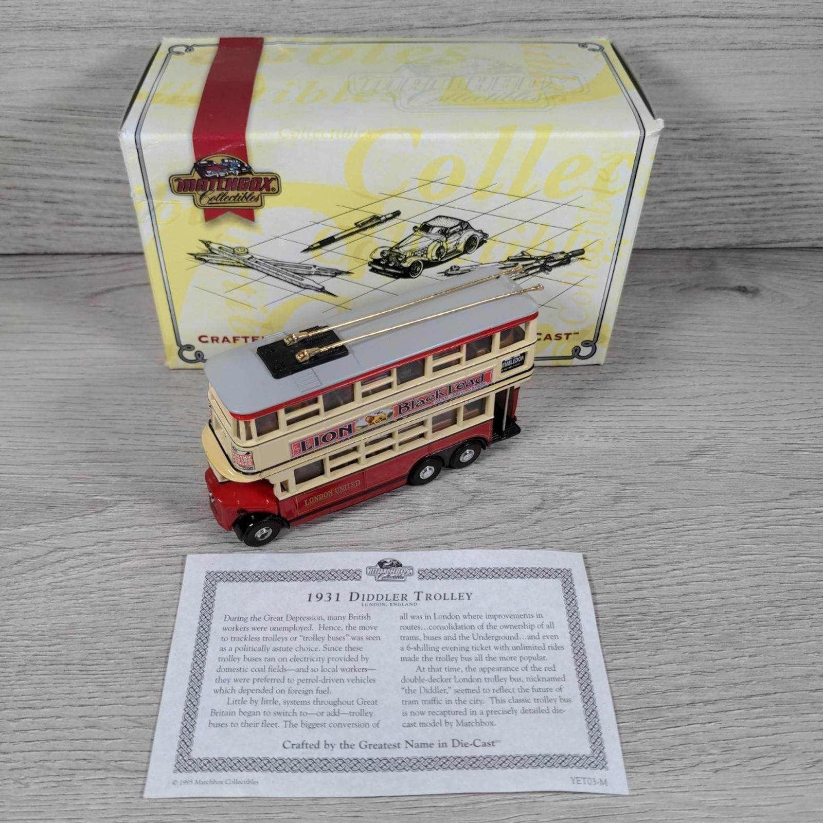 Matchbox Collectables 1913 Diddler Trolley Bus Diecast Model YET01M 1995 Vintage