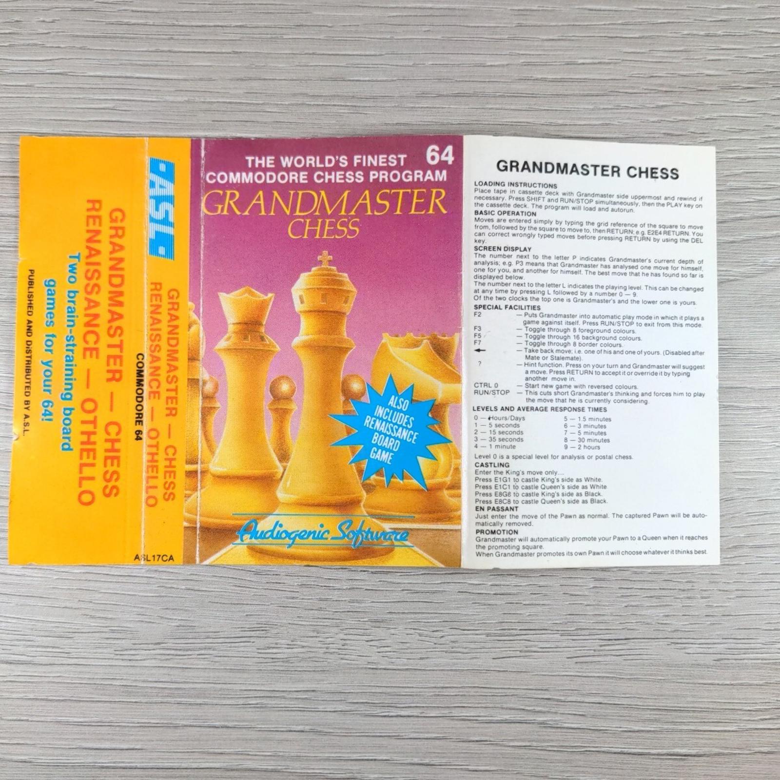 Grandmaster Chess Commodore 64 C64 Video Game Cassette Tested & Working