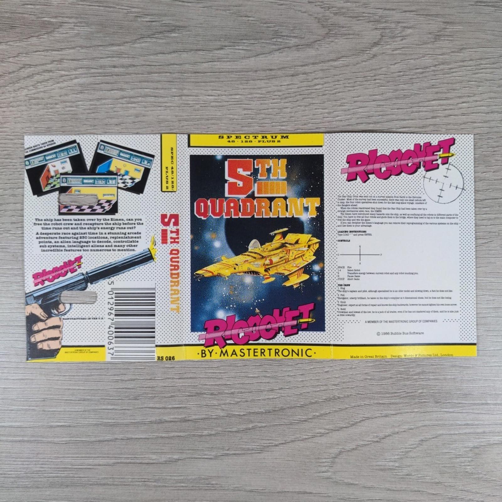 5th Quadrant ZX Spectrum 48K 128K Video Game Cassette Tested & Working