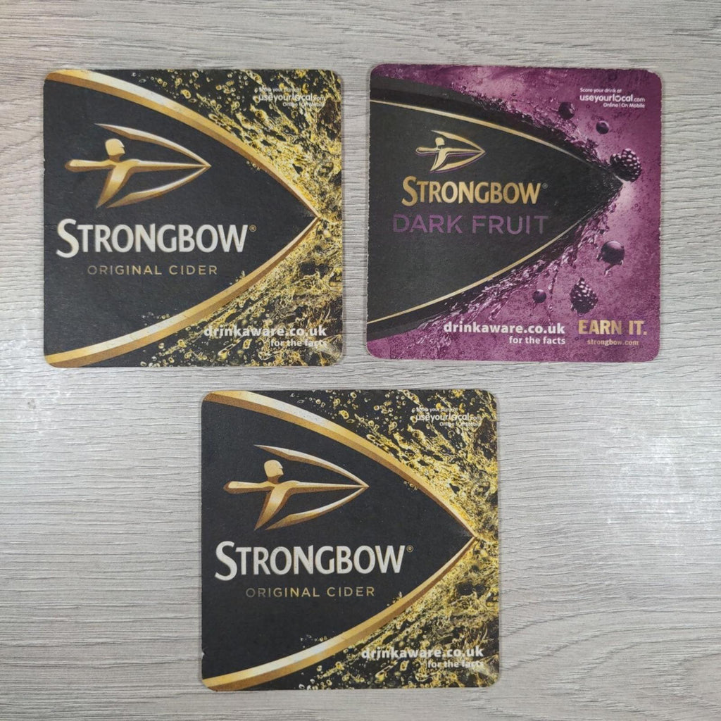 Strongbow Cider 3 x Vintage Beer Mats Pub Bar Coaster Breweriana - Retrorama UK