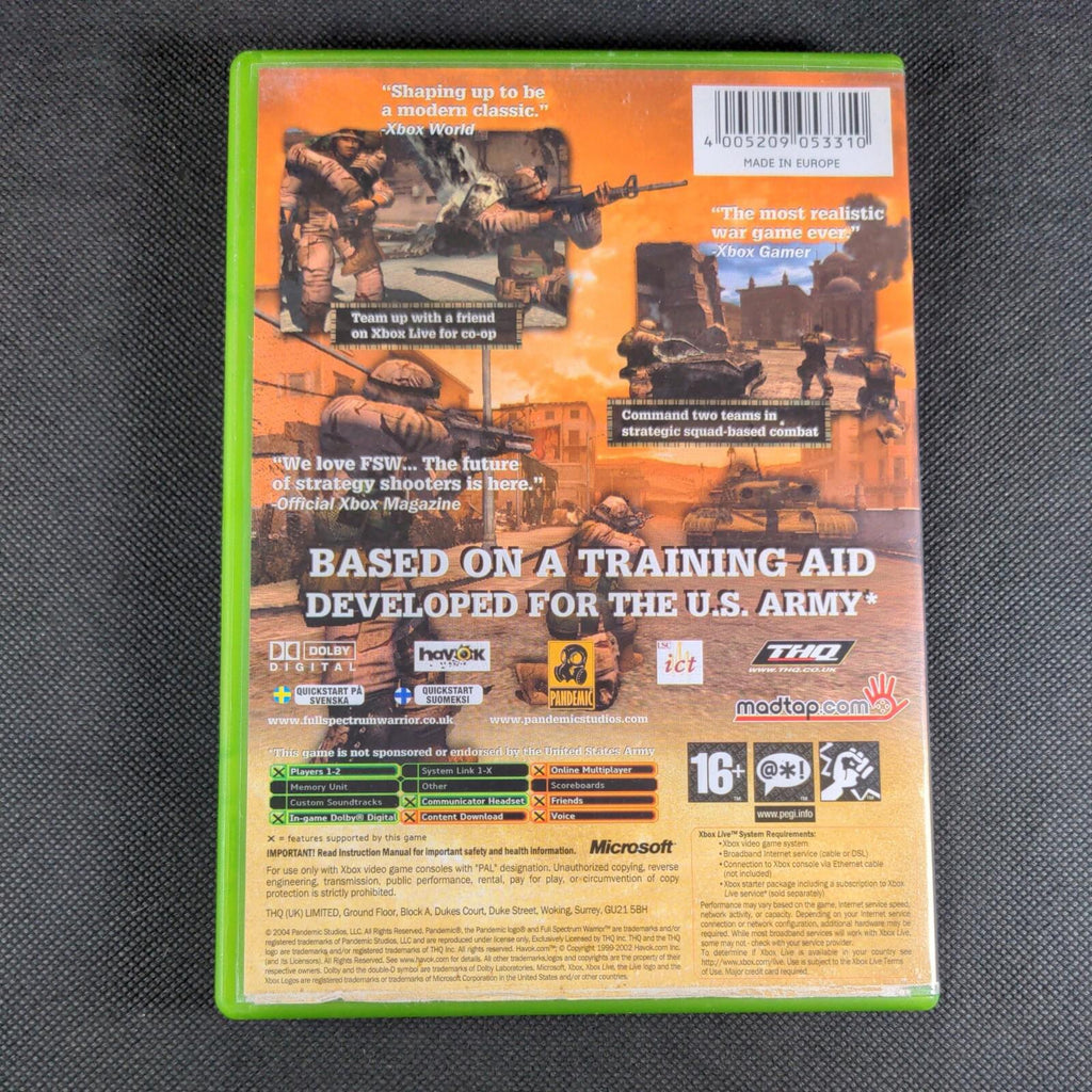 Full Spectrum Warrior Microsoft Xbox Original Combat Game Age 16+ PAL Region