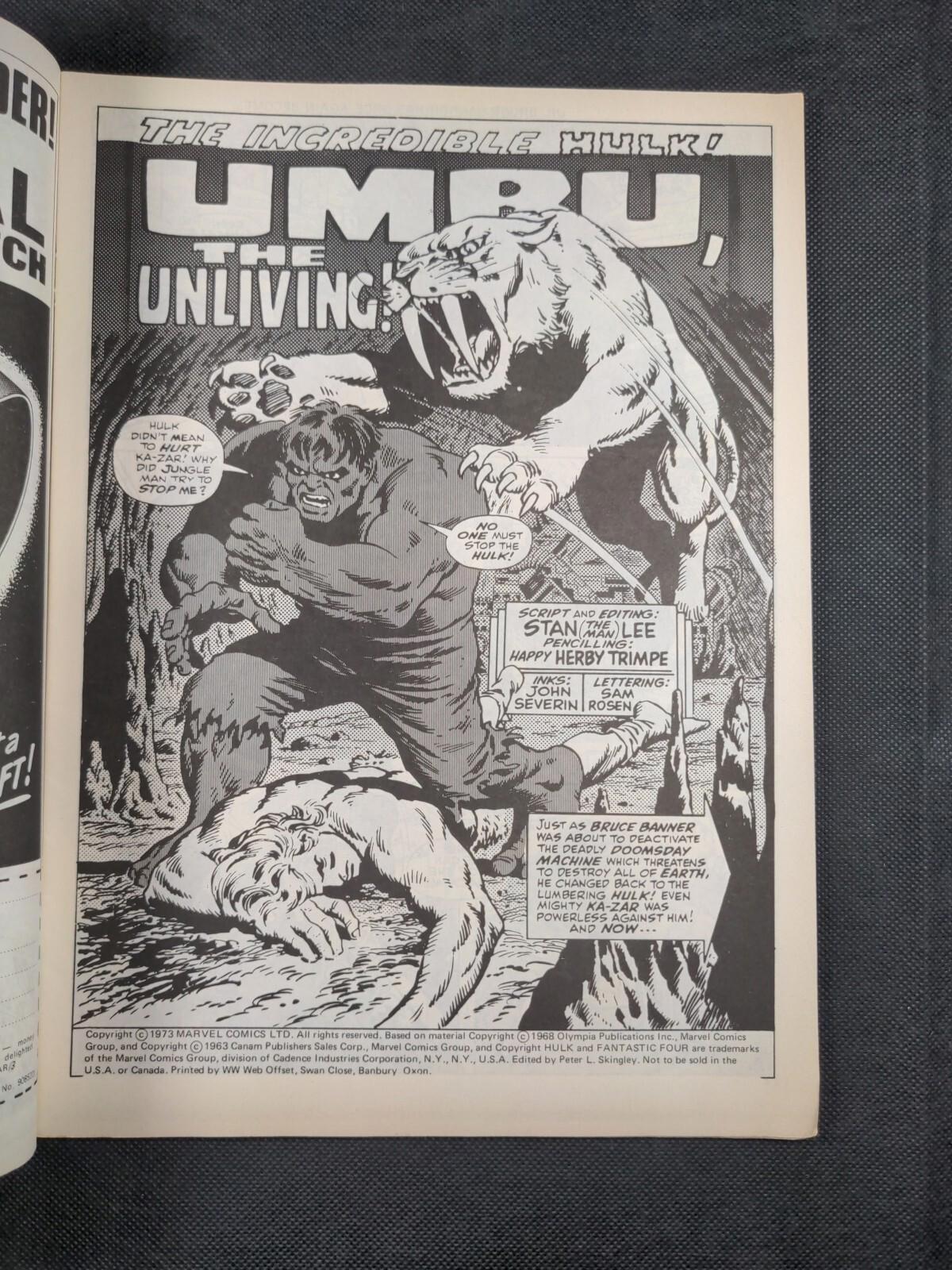 Mighty World of Marvel Issue No 62 December 1973 Marvel UK  Vintage Comic