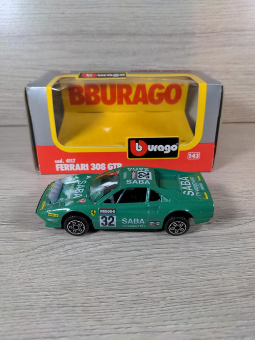 Burago Green Ferrari 308 GBT Model No 4117  1:43 Scale Diecast Car - Retrorama UK