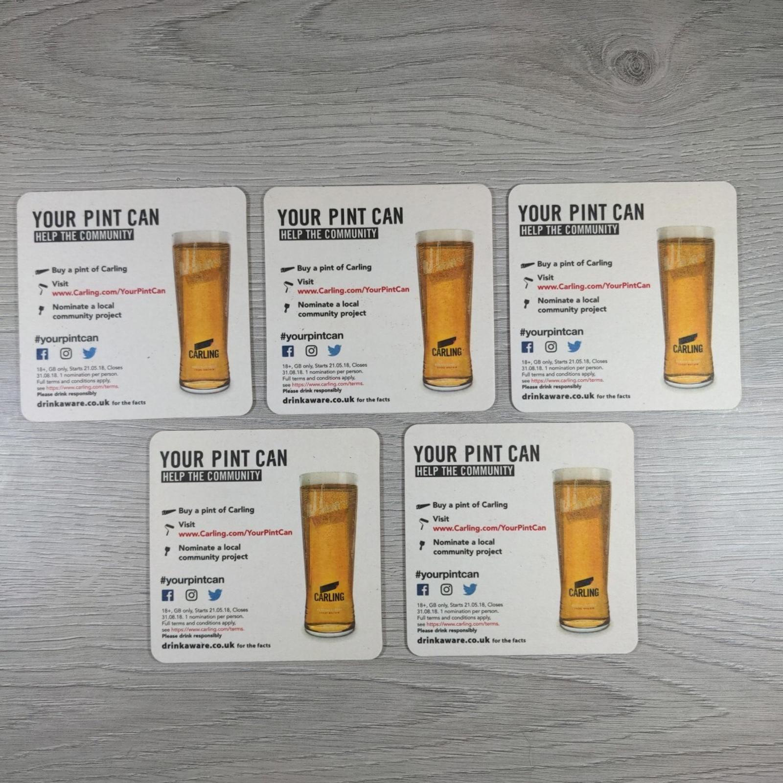 Carling 5 x Vintage Beer Mats Pub Bar Coaster Breweriana - Retrorama UK