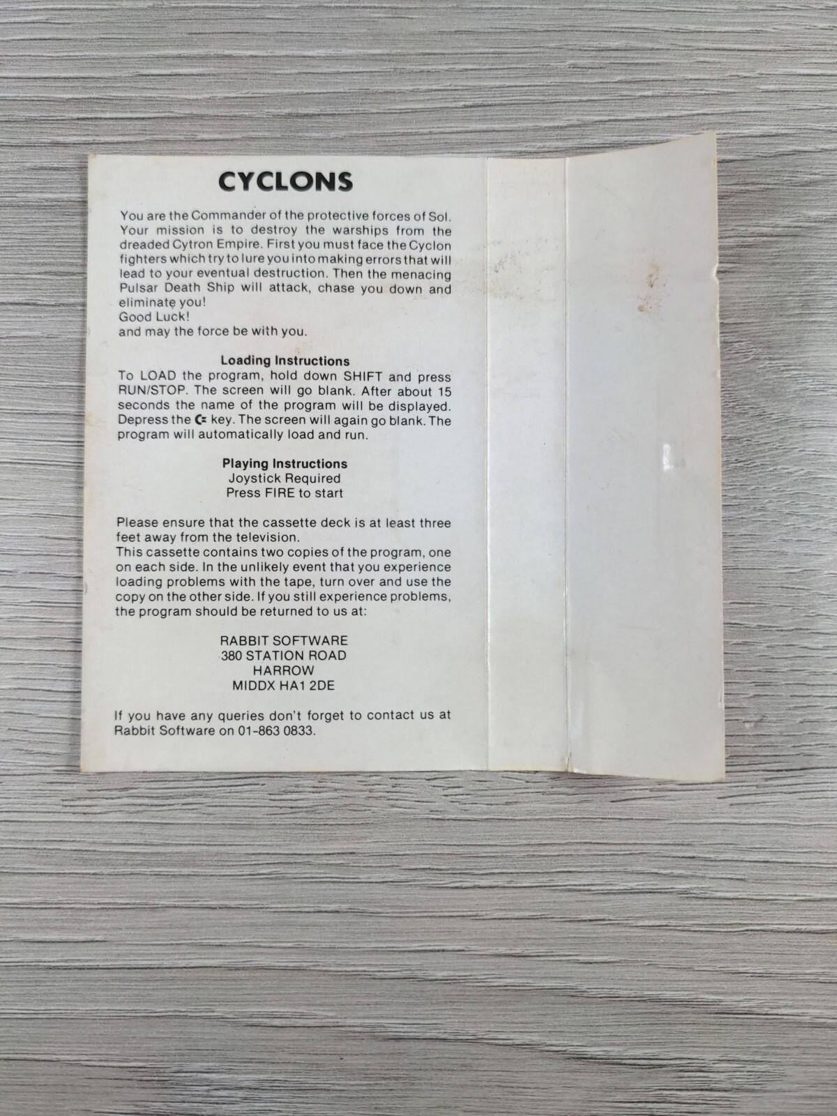 Cyclons Commodore 64 C64 Video Game Cassette Tested & Working
