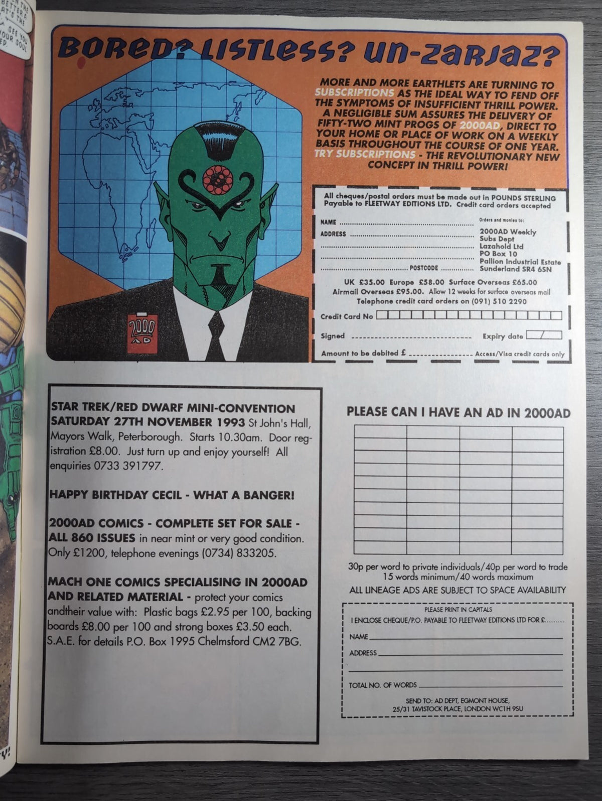 2000AD Prog 863 Featuring Judge Dredd Comic 27th Nov 1993 Vintage Retro Comic