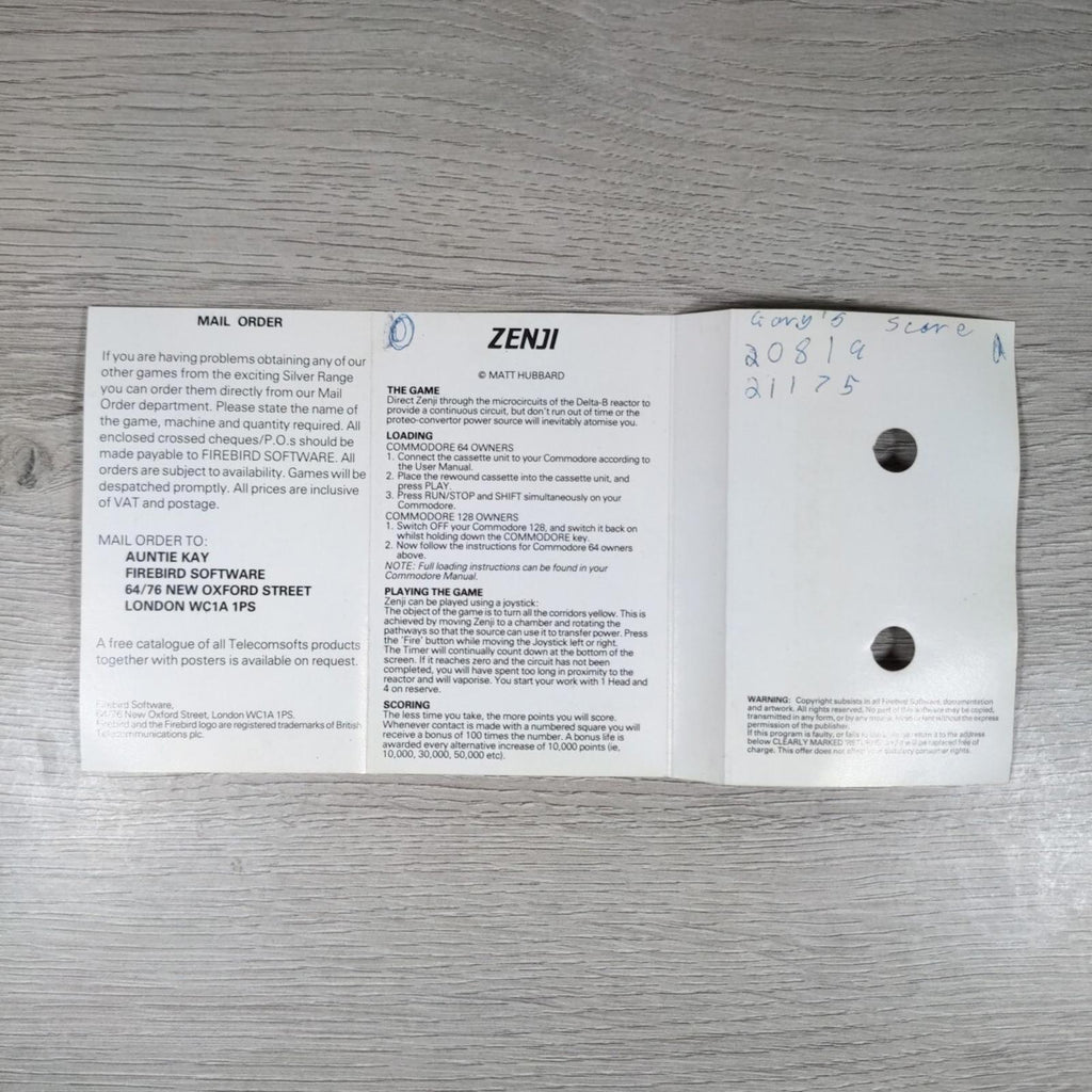 Zenji Commodore 64 C64 Game Cassette Tested & Working