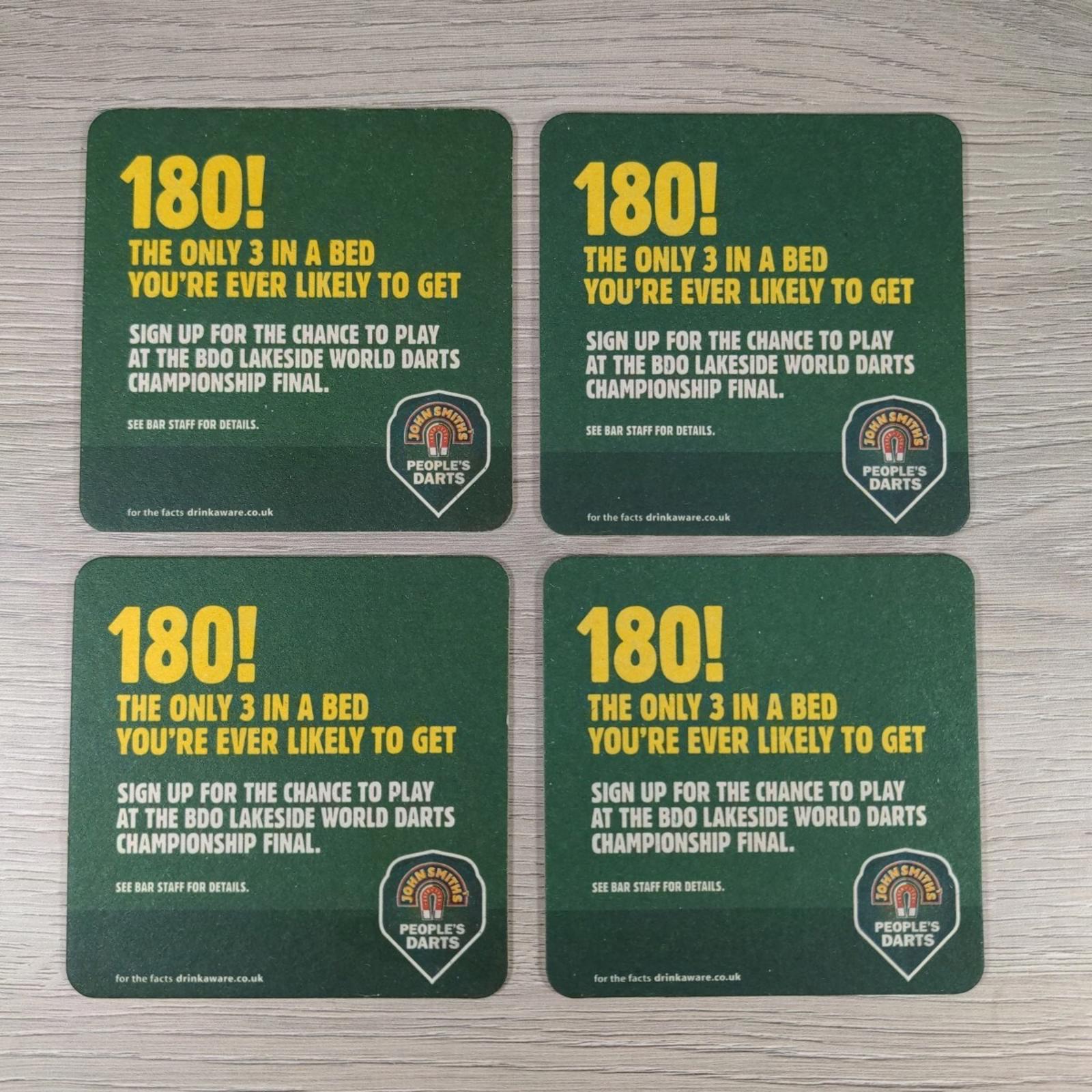 John Smiths 180! 4 x Vintage Beer Mats Pub Bar Coaster Breweriana - Retrorama UK