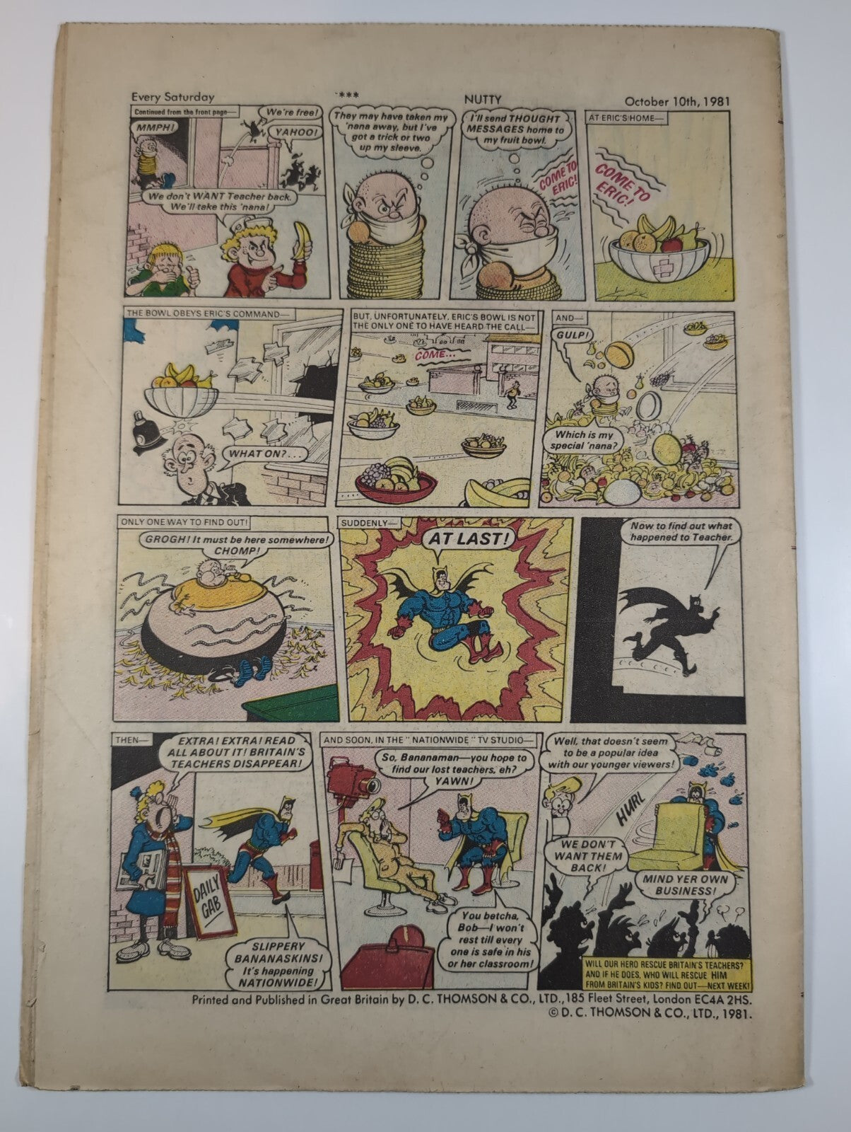 Nutty Comic Featuring Bananaman Issue No. 87 Oct 10th 1981 Vintage Retro Comic