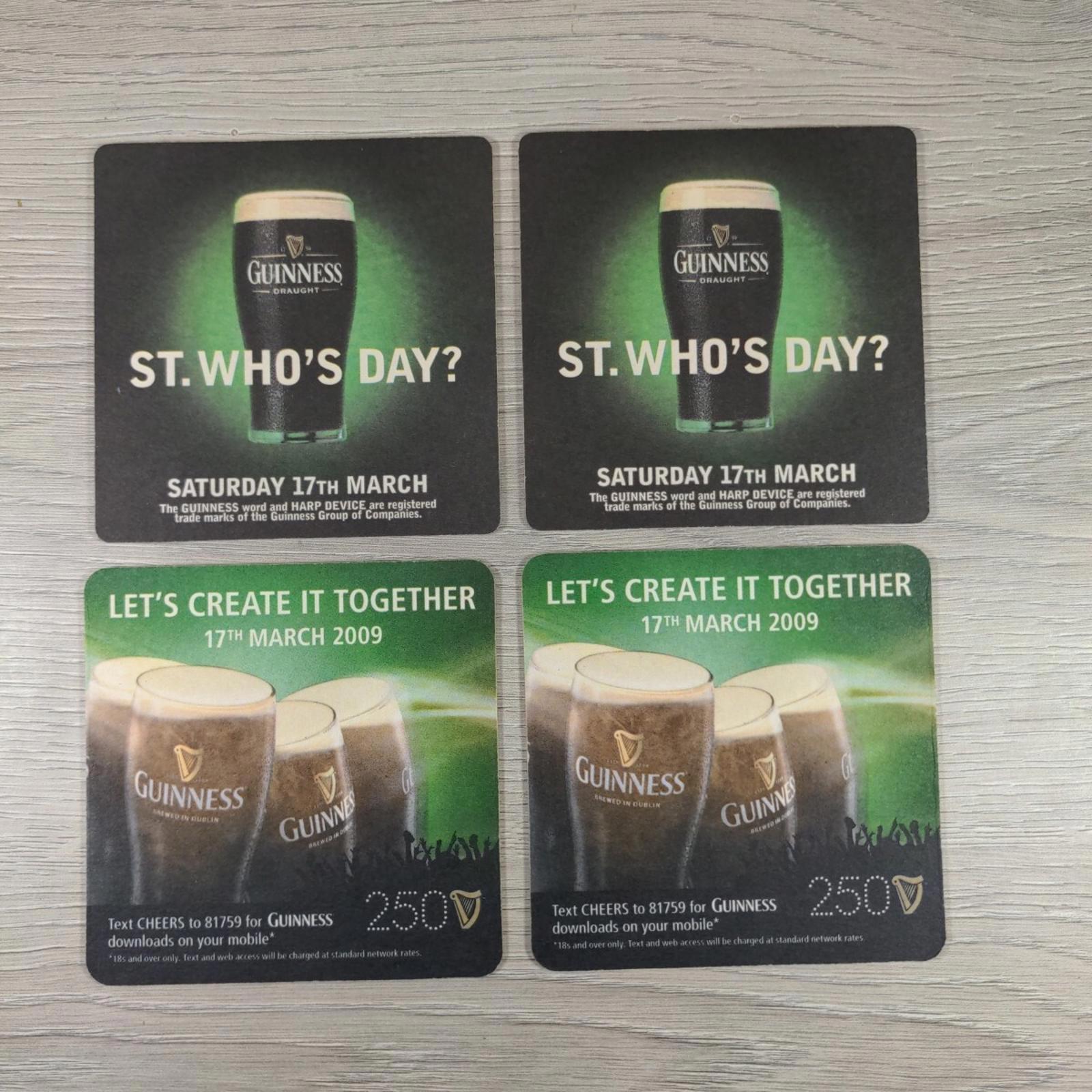 Guinness 4 x Vintage Beer Mats Pub Bar Coaster Breweriana