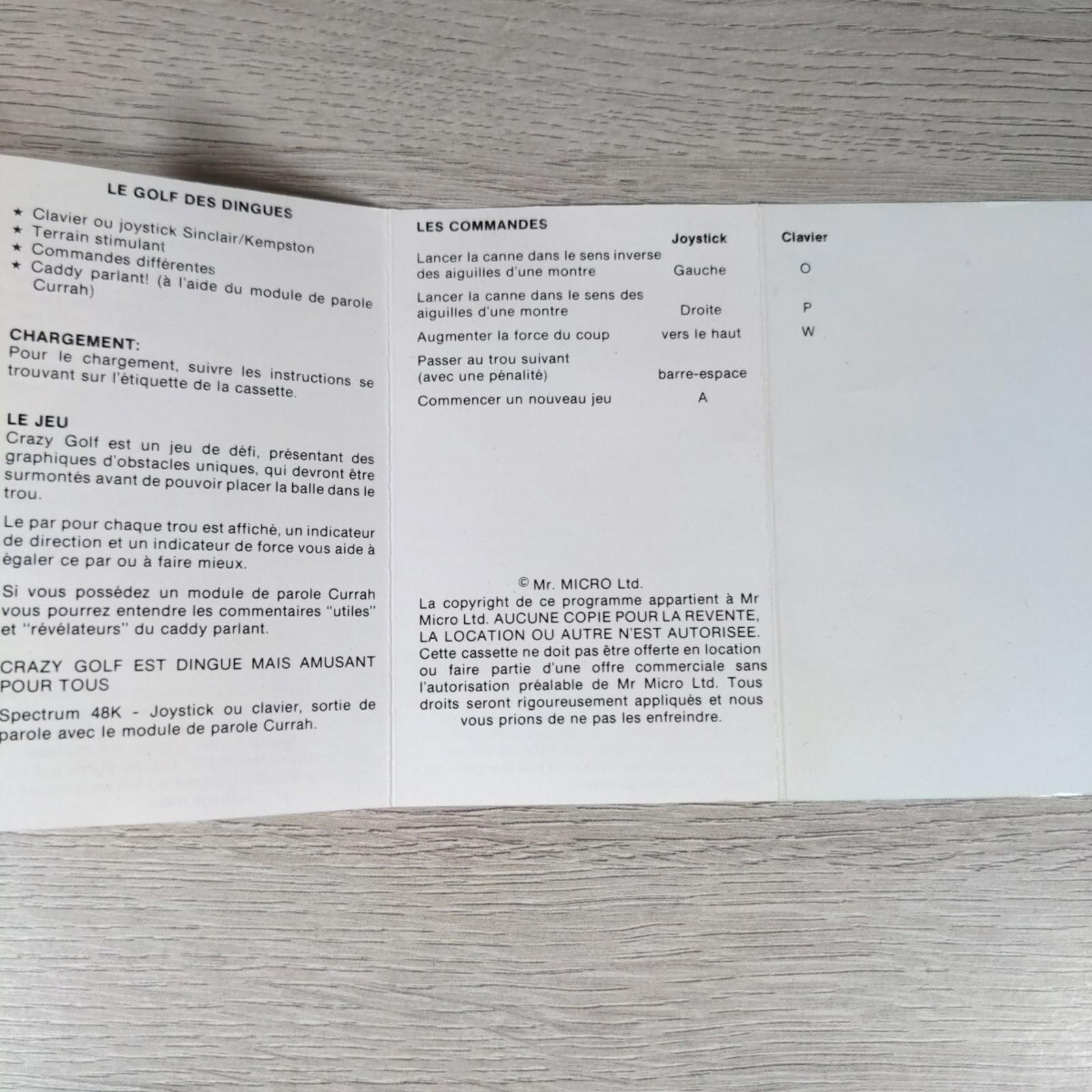 Crazy Golf Sinclair ZX Spectrum 48K Video Game Cassette Tested & Working