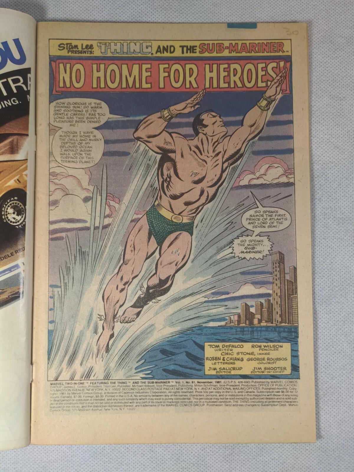 Marvel Comics Two-In-One The Thing And Sub-Mariner Issue No 81 November 1981
