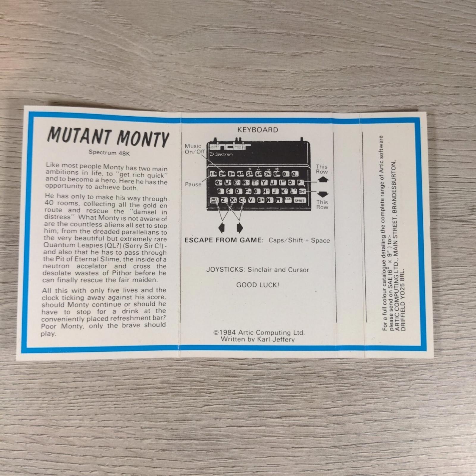 Mutant Monty ZX Spectrum 48K Game Cassette Tested & Working