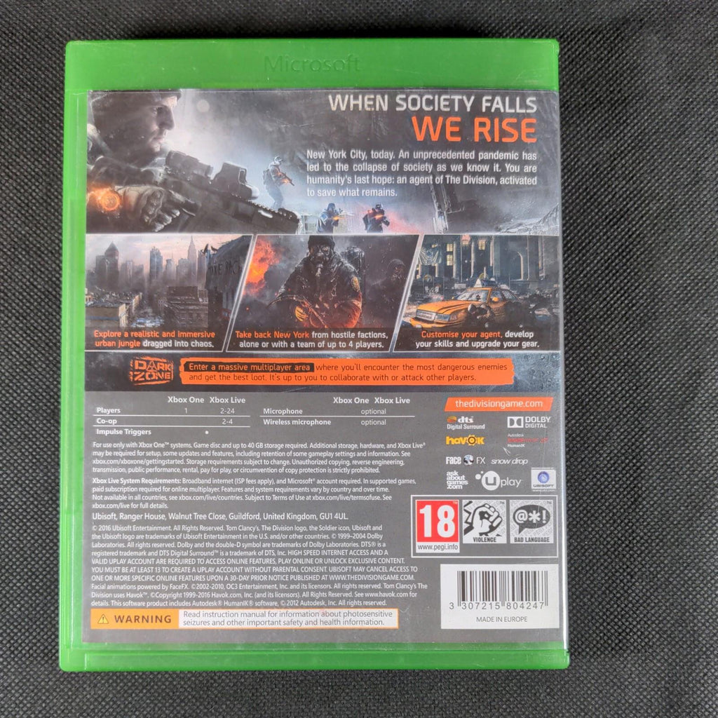 Tom Clancy's The Division Microsoft Xbox One Game Ubisoft 18+