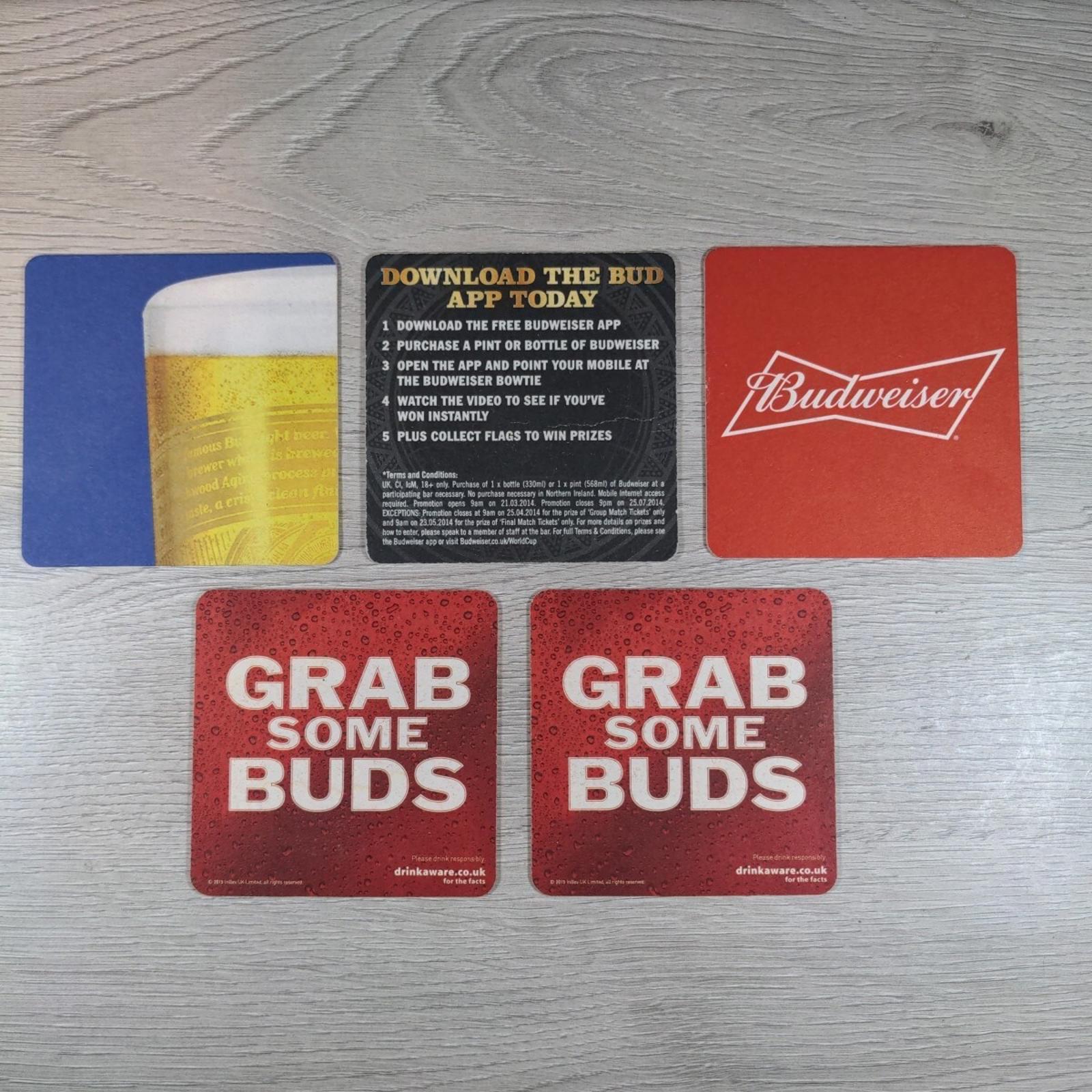 Budweiser 5 x Beer Mats Pub Bar Coaster Breweriana - Retrorama UK