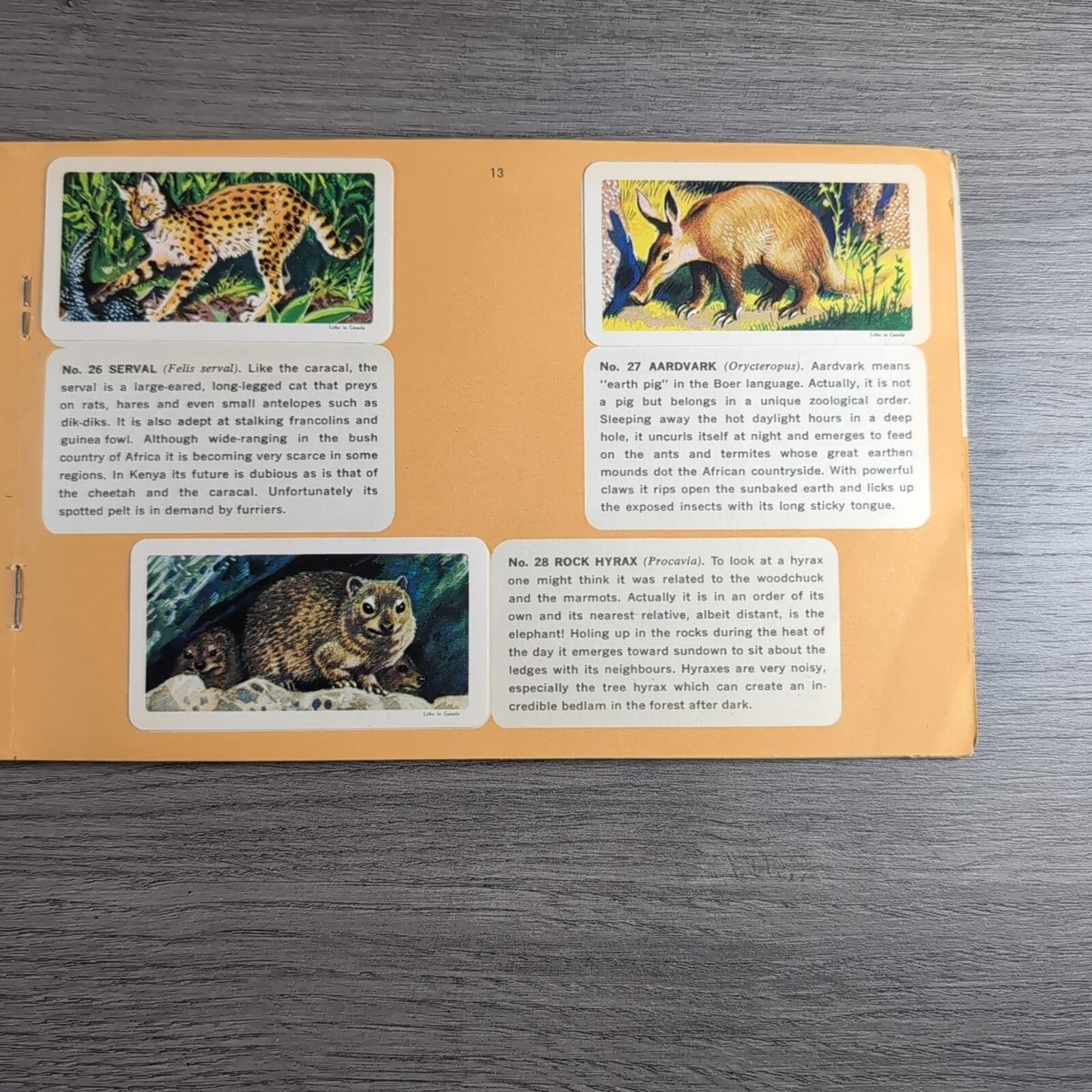 African Animals Brooke Bond Album No 7 Tea Cards Vintage Collectors Cards