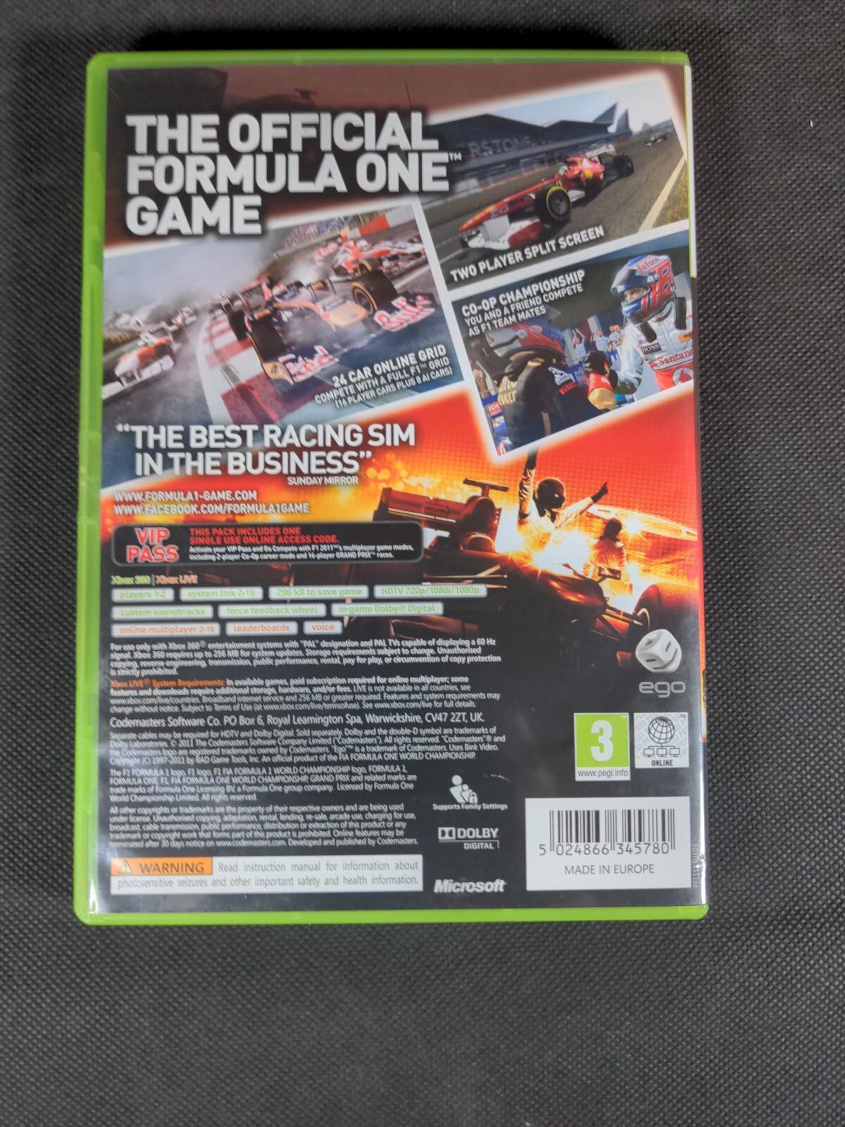 F1 2011 Formula 1 Xbox 360 Game + Manual Tested & Working
