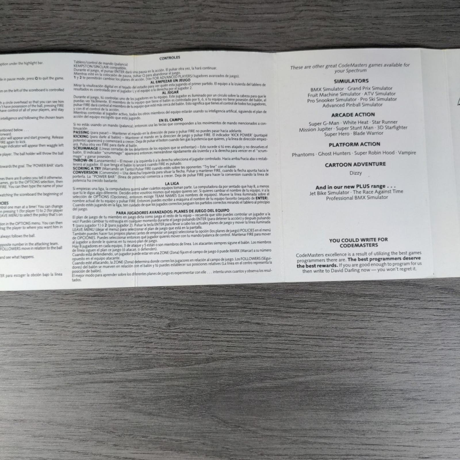 International Rugby Simulator ZX Spectrum 48/128K Game Cassette Tested & Working