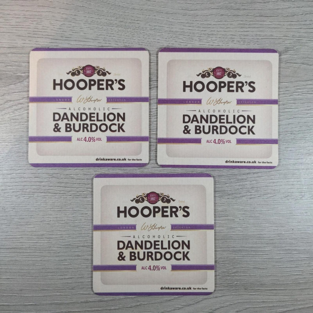 Hoopers Dandelion & Burdock 3 x Beer Mats Pub Bar Coaster Breweriana - Retrorama UK