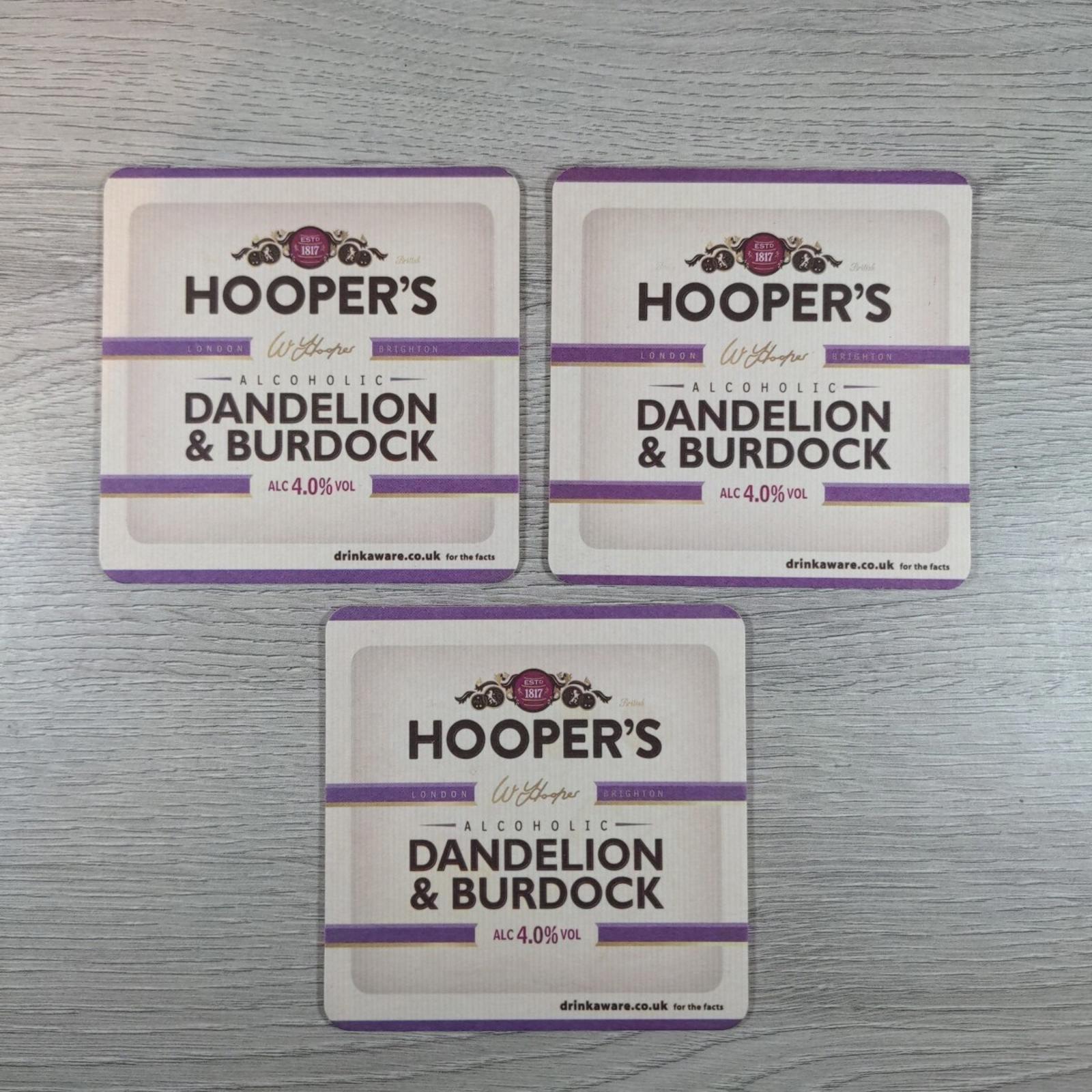 Hoopers Dandelion & Burdock 3 x Beer Mats Pub Bar Coaster Breweriana - Retrorama UK