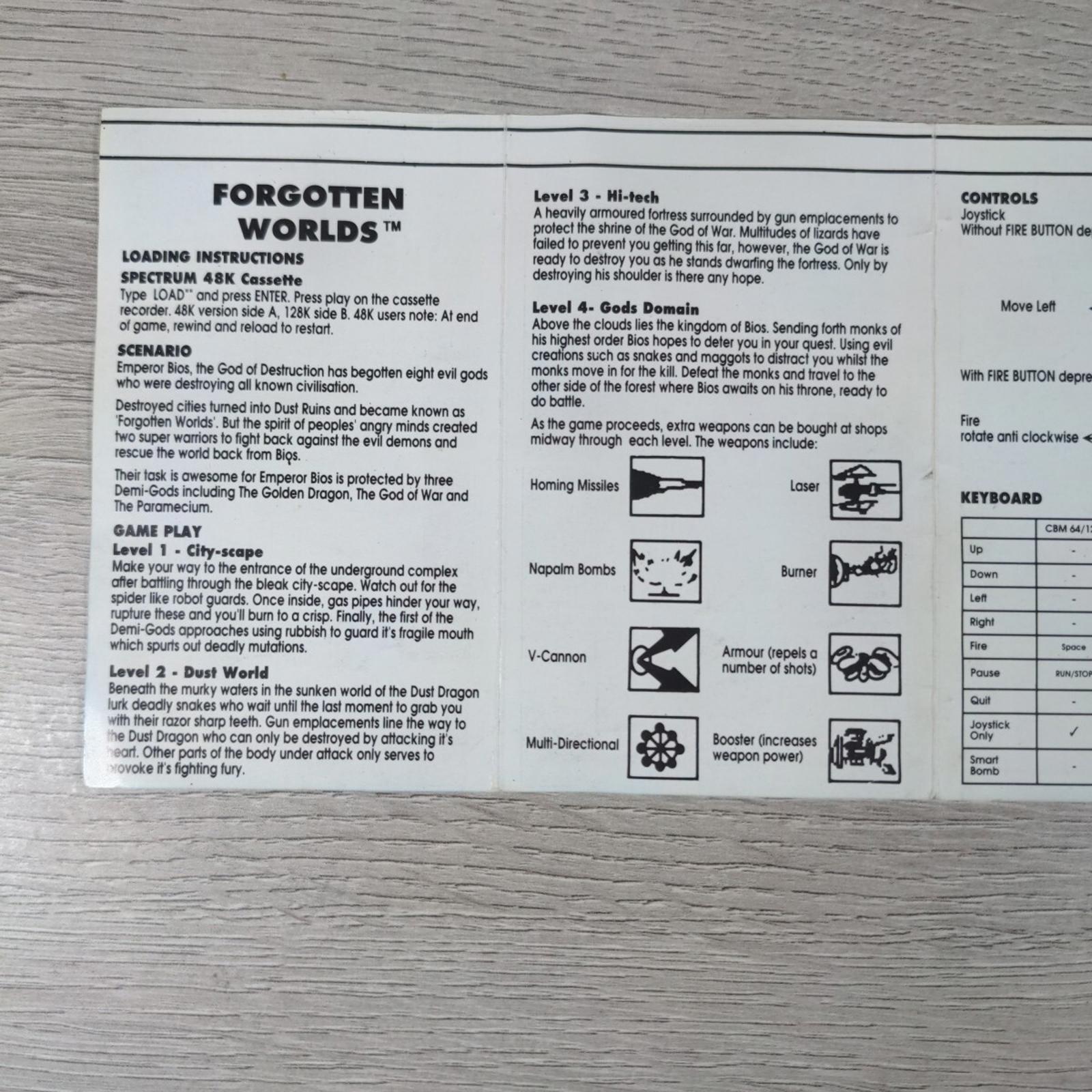 Forgotten Worlds ZX Spectrum 48K 128K Video Game Cassette Tested & Working